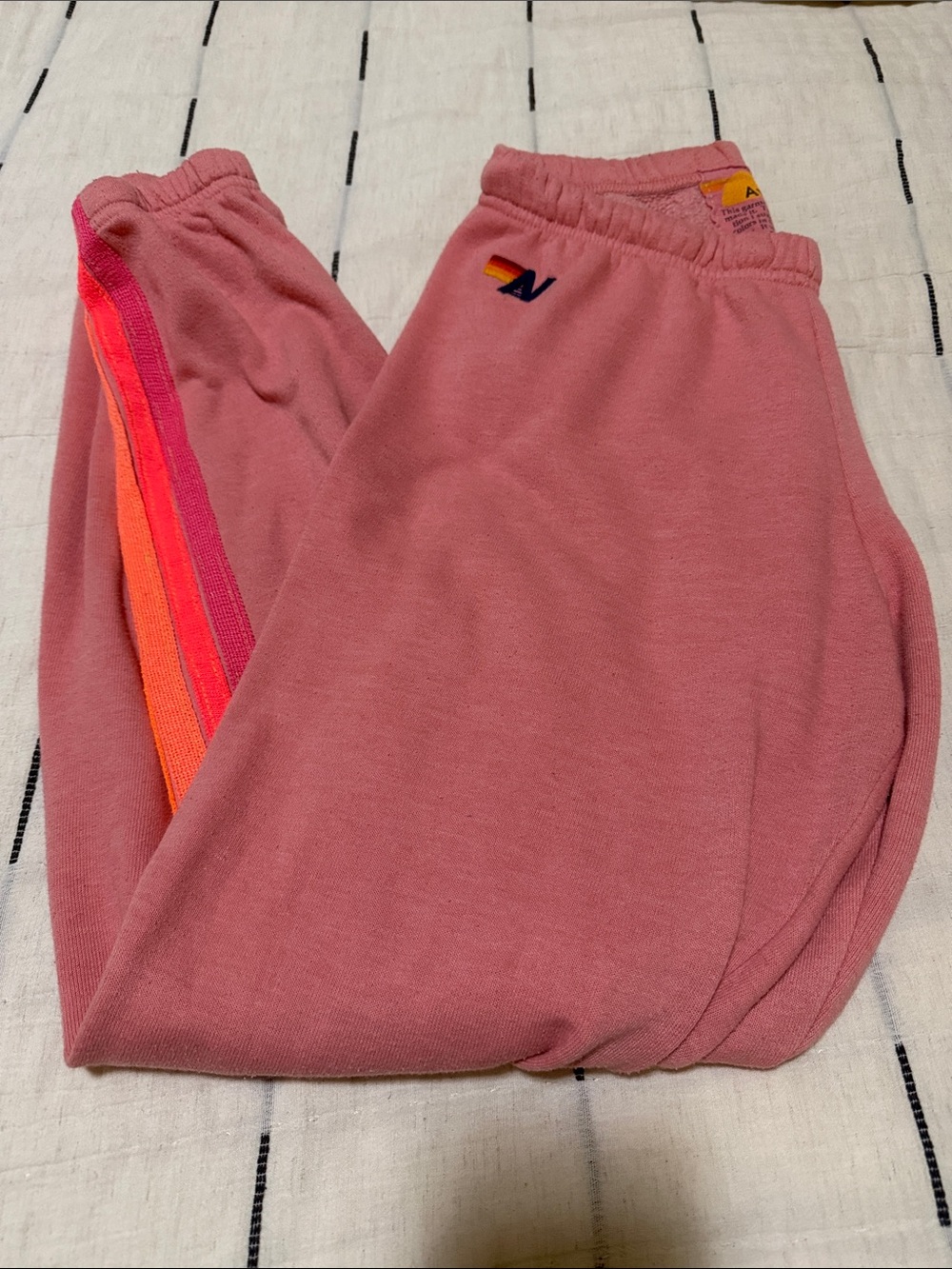 Aviator Nation Pink Sweatpants with Neon Orange & Hot Pink Stripes